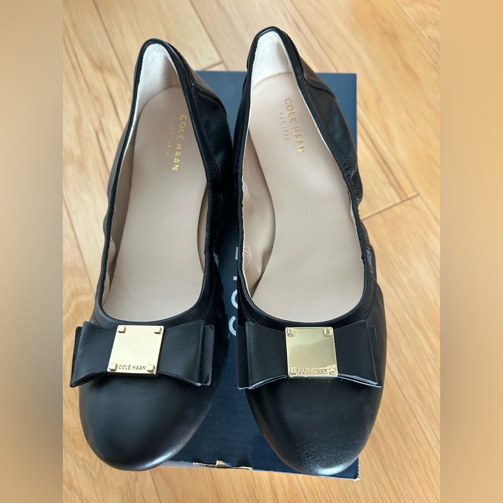 Cole Haan Black Flats with Gold Accents